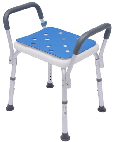 ACROSSPART Duschstuhl Rechteckig Duschhocker mit Armlehne, Badehocker Höhenverstellbar 37-49CM, Anti-Rutsch Duschhocker für Senioren, Aluminium Halterungen Badestuhl für Alter, Schwangere, bis 150KG