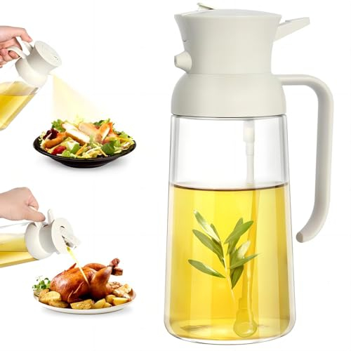 Lanhope olive oil spray bottle -2 in 1 Olive Oil Dispenser Bottle for Kitchen and sprayer -18oz/550ml cooking oil spray bottle for Cooking Air Fryer, BBQ, Salad and Steak(White)