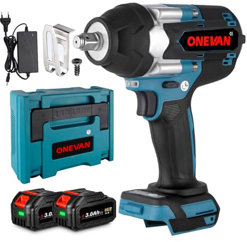 ONEVAN Akku Schlagschrauber 1000NM mit 2 Akkus 3.0Ah, Bürstenloser Akkuschlagschrauber Drehschlagschrauber, Impact Wrench Schlagschrauber für Reifenwechsel
