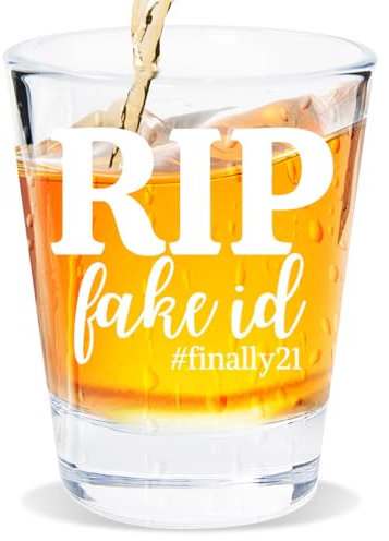 21st Birthday Gift for Her, Happy 21st Birthday Gift for Women, RIP FAKE ID Gift for 21 Year Old Girls Boys, Gift for 21 Year Old Woman, 2005 Happy Birthday Shot Glass, 2005 Birthday Party Decoration