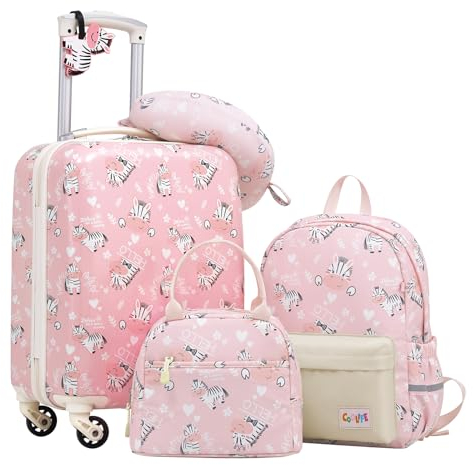 COOLIFE 5tlg Kinderkoffer mit Rucksack, Kindertrolley aus Kunststoff, Kindergepäck, Kinder Kofferset Handgepäck Reisegepäck Hartschalenkoffer für Jungen und Mädchen (Zebra, Koffer-Set 5-TLG)