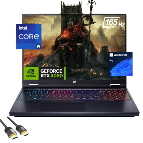 Acer Predator Helios Neo 16 Gaming Laptop, Pantalla WUXGA 165Hz IPS de 16, Core i9-14900HX, GeForce RTX 4060, 32GB DDR5, 1TB PCle 4.0, Teclado RGB de US, WiFi 6E, Thunderbolt 4, RJ45, PDG HDMI Cable