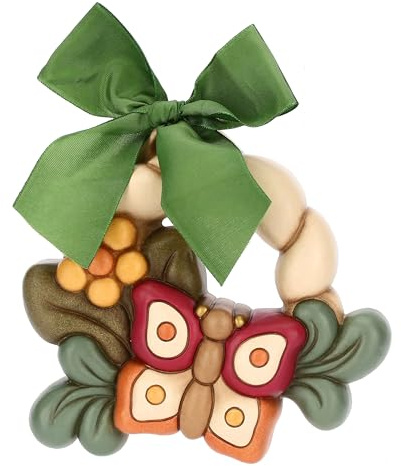 THUN, Formella con Farfalla e Fiore in Ceramica e Nastro Versione Media, Linea AbbracciAMI, Formella da Collezione, Idea Regalo per Natale, 14.5 x 4 x 14 cm