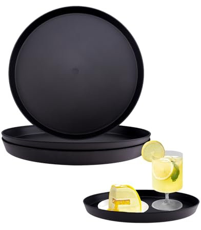 Rongxze 3 vassoi rotondi, colore nero, rotondi, con bordo alto, per casa, bar, feste, caffetteria (vassoio rotondo grande da 30 cm)