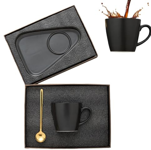 Juego de tazas de espresso con platillos, tazas apilables para capuchino, tazas de café de cerámica resistentes al calor, juego de tazas de café espresso con platillos y cucharas para novia,