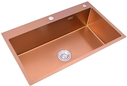 Handgefertigte Küchenspüle aus Edelstahl in Roségold, mit R10°-Winkel, große Aufsatzspüle, 21 cm tief, modernes Design (60 x 45 x 21 cm)