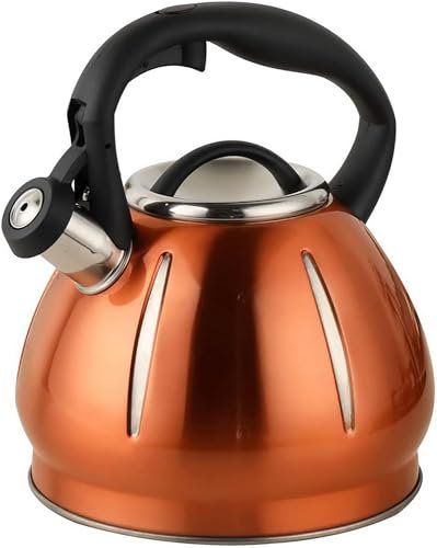 ABBNIA 3 Quart Stainless Tea Kettle With Handle for Stove Top Whistle Stove Teapot One-button Opening and Closing Design Household Stainless Steel Teapot White-3.4L