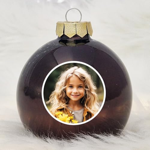 Deine personalisierte Weihnachtskugel | Christbaumkugel mit eigenem Foto und individuellem Wunschnamen, Echtglas 8 cm (07_Braun, 1 Seitig (Nur Foto))