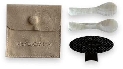 Abrelatas con llave de caviar + juego de cuchara de nácar (ónix)
