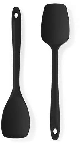 U-Taste Cucchiaio Spatola in Silicone: 315℃ Resistente al Calore Cucchiaio da Cucina Senza Cuciture Raschietto da Cucina Antiaderente con Bordo Flessibile per Raschiare e Mescolare (2 pezzi, Nero)