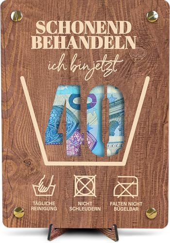 40 Geburtstag Geschenk - XL Geldgeschenk aus Holz inkl. Ständer | Schonend behandeln 40-40 Geburtstag Frauen, 40 Geburtstag Männer, 40 Geburtstag Karte, 40. Geburtstag Karte Lustig