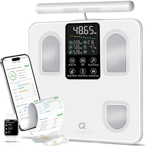 arboleaf Smart Scale for Body Weight and Fat, Large Display Body Composition Scale with Handle & 8 Electrode, Bluetooth Digital Weight Scanner Scale with 27 Metrics for BMI Muscle Mass,180kg/400lb