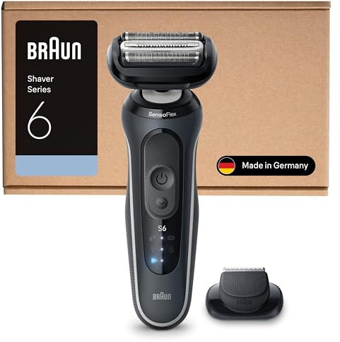 Braun Series 6 Elektrorasierer Herren, Rasierapparat mit 60 Min. Akkulaufzeit, Präzisionstrimmer-Aufsatz, Kabelloser Nass- und Trockenrasierer für Männer, Wasserdicht, 62-G1200si, Grau