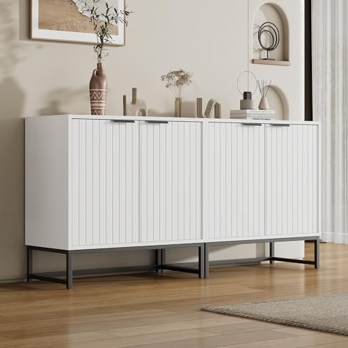 Merax Sideboard Kommode mit 4 Türen Moderner Buffetschrank mit Metallgriffen und Rahmenbeinen, Lagerung Schrank Standschrank für Wohnzimmer/Schlafzimmer/Flure/Küche, 160 x 40 x 80 cm