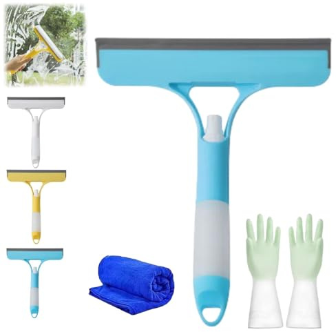 Window Cleaning Scraper Squeegee, Mirror Squeegee with Sprayer, 3 in 1 Window Cleaning Scraper, Scrubber with Spray, Multifunctional Household (blue)