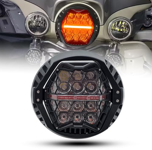 bamotoop 7 Zoll LED Scheinwerfer E-geprüft Motorrad mit Bernsteinfarbenem Tagfahrlicht für Harley Davidson Touring Street Glide 2014–2023 [Plug-and-Play]