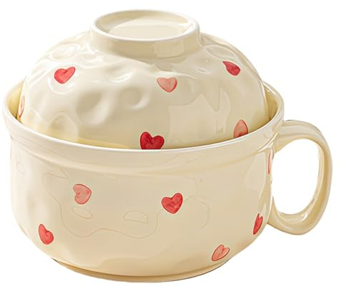 Suppenschüssel mit Griff und Deckel, Mikrowellen-Ramenschüssel, Becher für Instant-Nudeln, 750 ml, Haferflocken, Salat, Suppe, Müsli