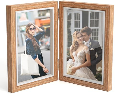 CXWFLM Bilderrahmen Doppelt Klappbare,Doppelbilderrahmen 10x15 Klappbar Holz – Bilderrahmen Doppelt Klappbar für Wohnzimmer, Büro, Geschenkidee zur Hochzeit, Familie, Freunde