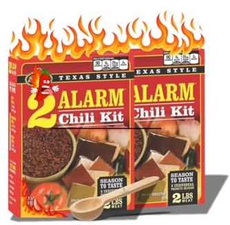 2 Alarm Chili Kit In A Box Tex Mex Powder Seasoning Mix Chili Starter 2 Pack Bundle With Raw Earth Colors Wooden Portion Spoon