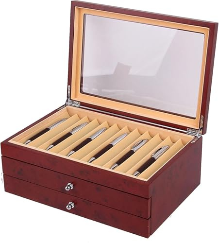 Boîte à stylos en bois avec tiroir et fenêtre en verre, grande boîte de rangement pour hommes, pères, petits amis et maris