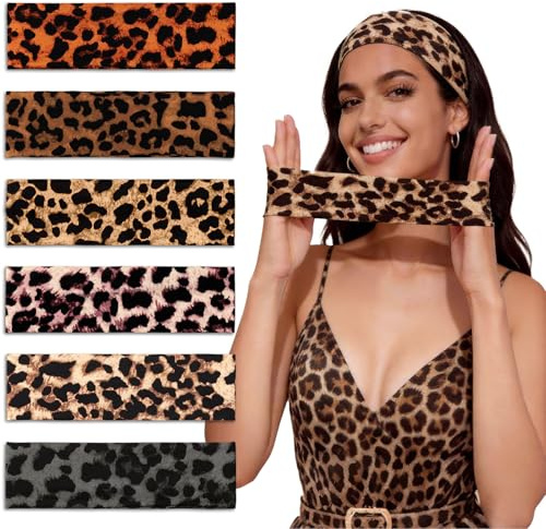 Kavya Haarband Damen Dünn Stirnband Damen Sport 6er Set - Rutschfestes Haarbänder Sommer Boho Elastisches Headband für Yoga, Laufen, Gym und Haarschmuck Leopardenmuster