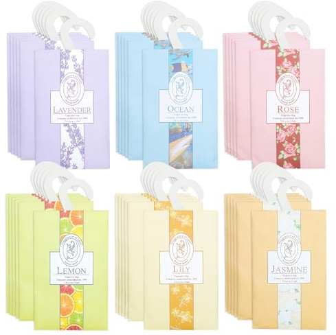 36 Pcs Profumatore per Armadio Profumatori Armadio Profumatori per Armadi Profumi di Lavanda Gelsomino Giglio Rosa Oceano Limone Adatto a Armadi Scarpiere Bagni Interni Auto