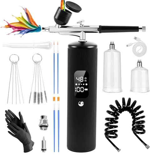 Kit de aerógrafo con compresor, aerógrafo portátil de alta presión de 48 PSI