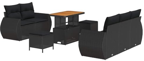 Foknhdi Gartenlounge Schwarz 8-Teilig Poly-Rattan 90 x 55 x 71 cm Modularer Loungesofa-Set mit Höhenverstellbarem Tisch und Stauraum für kleine Balkone Terrasse Garten