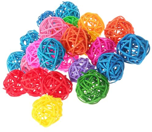 RUNROTOO Palla di Rattan Colorata 50 Pezzi 3 CM Giocattolo da Mordere per Parrocchetti e Uccelli, Accessori per Masticazione e Giochi Interattivi in Gabbia Colore Casuale