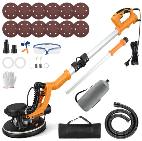 850W Electric Drywall Sander with 5 Speed 950-2100RPM, 225mm Sanding Pad, Telescopic Handle & Foldable Arm, LED Light, Dust Extraction System for Wall Ceiling Plasterboard Polishing