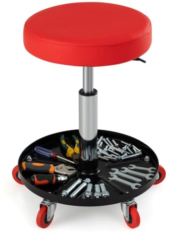 COSTWAY Taburete de Taller con 5 Ruedas, Taburete Mecánico Acolchado