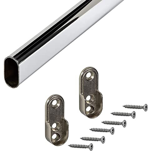 Gedotec Asta appendiabiti armadio asta 2000 mm ovale | Tubo dell'armadio in acciaio cromato | Tubo per mobili 30 x 15 mm | Barra per mobili con 2 pezzi di stoccaggio per provette a coppa | 1 Set