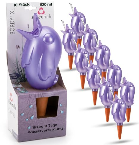 Scheurich Wasserspender XL Lila 10 Stück - 620ml Wasser für bis zu 7 Tage Purple Pearl Höhe 29 cm mit Tonkegel