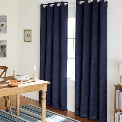 TOWN & COUNTRY EVERYDAY Lustre Solid Heavyweight Textured Sateen Indoor Curtains, Room Darkening Opacity, Grommet Top, Energy Efficient, 2-Pack Set, 52x96, Navy