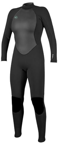 O'Neill Women's Reactor-2 3:2mm Back Zip Full Wetsuit, Lightweight Warmth and Flexibility for All Water Activities, Black/Black, 12