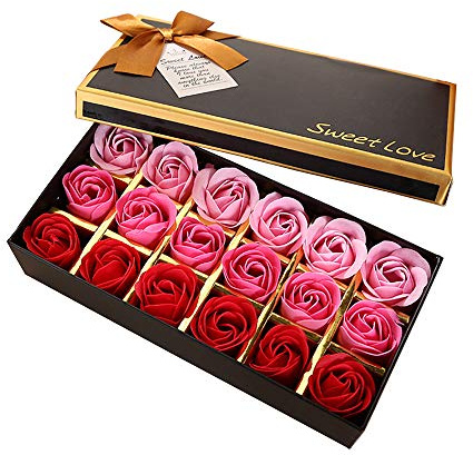 PEPECARE 18Pcs Rose Fleur De Savon À La Main Rose Parfumé Pétale De Savon De Bain Dans Une Boîte Cadeau (A)