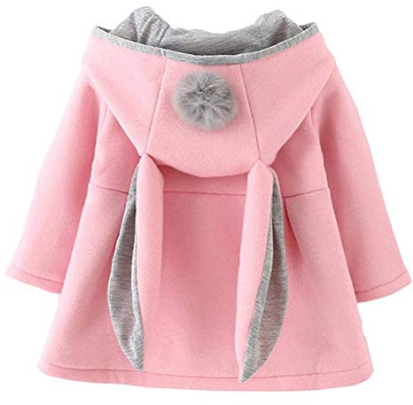 EDOTON Bébé Filles Manteau avec Boule de Poils Charmant Oreille Sweat à Capuche Veste Chaud Hiver Encapuchonné Cap Manteau (9-12 Mois, Rose)