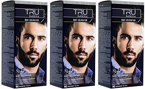 TRU Men Bart-Coloration Färbemittel, 30ml (90 - Schwarz) – 3er Pack - Perfekte Abdeckung grauer Haare für ein natürliches Bartstyling
