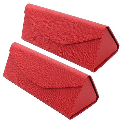 TBOC Faltbar Brillenetui für Sonnenbrille - [Pack: Zwei Einheiten] [Rot] Hartschale [Dreieckige] Tasche [Magnetverschluss] Innenfutter Lesebrille Sportbrille Groß Leicht Auto Tasche Dame Herr Kind