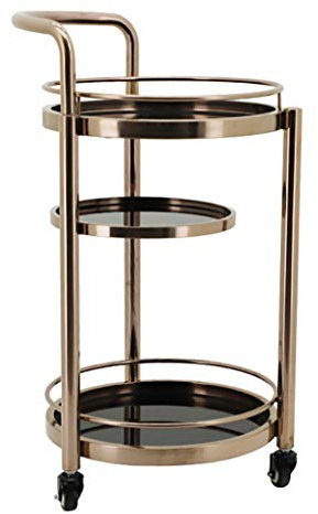 Carrello da Servizio Moderno con 3 Ripiani Aperti Custoditi, Carrello da Bar per tè/Vino con 3 Ruote, Ideale per Cucina, Hotel O Ristorante, Oro Rosa