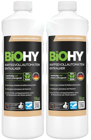 BiOHY Helautomatisk avkalkare för kaffemaskin (2 x 1l flaska) | Idealisk för avkalkning av alla kaffe- och espressomaskiner | Passar alla välkända märken (Kaffee Entkalker)