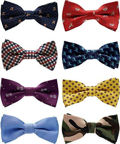BELLUNO Boys Bow Ties, Pre-tied Bow-Ties Adjustable for Kids, Children, Toddler BowTies, 8-Pack