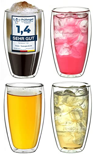 Creano Vaso térmico de doble pared 400ml DG-SH, vaso grande de doble pared de vidrio borosilicato, vasos de latte macchiato de doble pared, café, té Set 12: 4x 400ml Sh 4 piezas (paquete de 1)