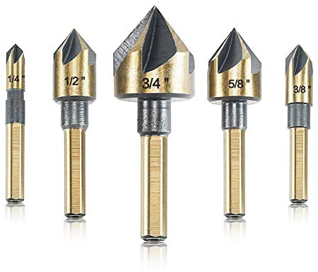 Kegelsenker Bohrer Set, 5-teilig, 82 Grad,Senker in den Größen 6mm, 10mm,12mm,16mm, 20mm, Set mit Tragetasche