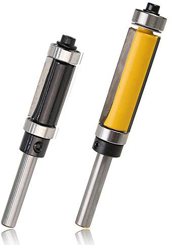 Mesee 2 Pieces Top & Bottom Bearing Flush Trim Router Bit Set, 1/4 Inch Shank Pattern Template Trimming Router Bits with Bearing Guide Woodworking Milling Cutter Tool - Cutting Height 1 & 1-1/2