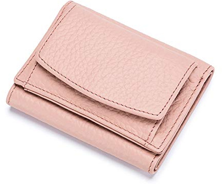 FORRICA Damplånbok liten plånbok äkta läder RFID-blockerande plånbok kort läder triptyk lättvikt tjej myntväska med 6 kortplatser, Rosa, L, Modern