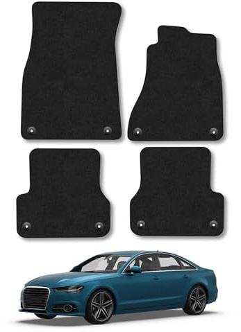 Audi A6 (2011-2018) Car Mats Accessories Tailored Fit Carpet Floor Mats Non Slip Black Trim Full Coverage Compatible Accessory Front Rear Set Anti Slip Granulated Backing Hand-Finished Clips