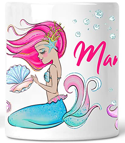 Personalisierte Spardose für Mädchen, Sparbüchse mit Namen, Geschenkverpackung für Geld zur Geburt, Geburtstag, 7-12 Jahre (Meerjungfrau)