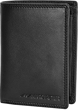 Marc Peter® Geldbörse Herren, Slim Wallet Geldbeutel mit Münzfach & RFID Schutz, Leder Portmonee, 9 Fächer für Kreditkarten, Kartenetui klein Herren (Schwarz2, Druckknopf)
