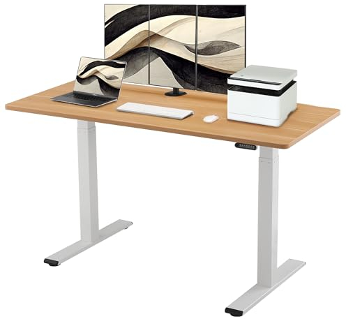 E.For.U® höhenverstellbarer Schreibtisch 180x80 cm, 2 Motoren, elektrisch höhenverstellbares Tischgestell mit 2-Fach-Teleskop, Memory-Steuerung (Weiß), DT20L mit Tischplatte (Buche)